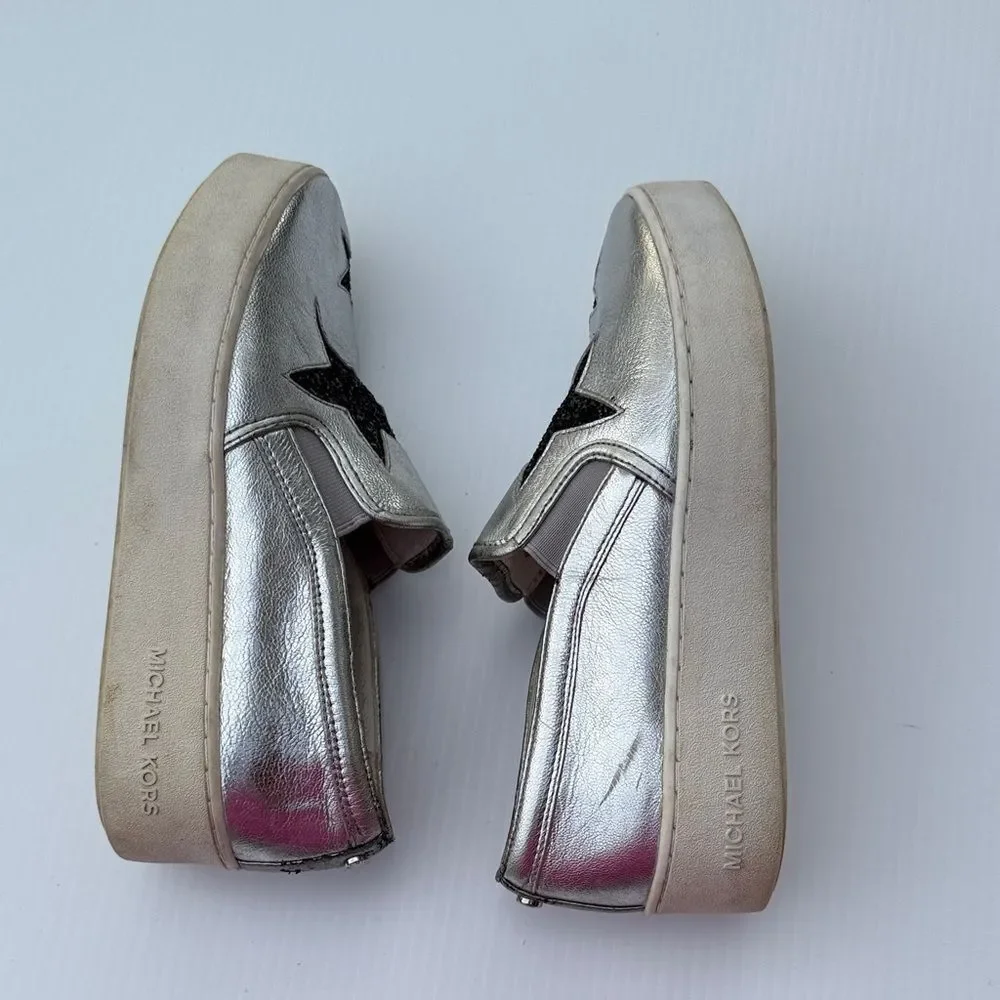 Michael Michael Kors Platform HJ17J Silver with Black Stars Sneakers Size 7.5